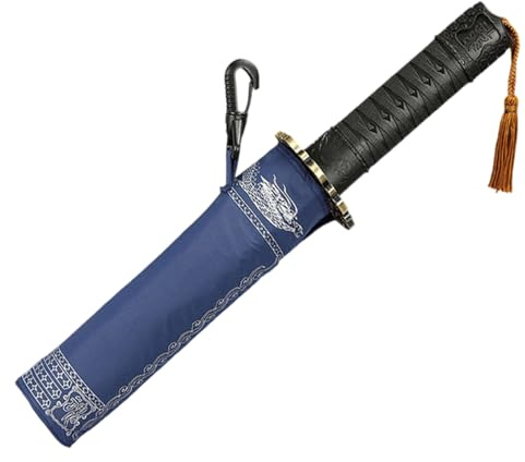 AZIDWERYQ Katana-Regenschirm, kreativer japanischer wasserdichter, winddichter Polyester-Schwertschirm für Regen, Samurai-Cosplay mit Stahlrippe und Kunststoffgriff Samurai
