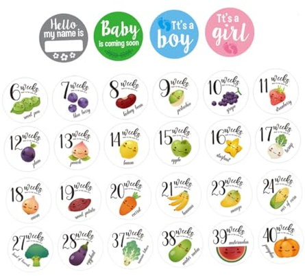 Bauchaufkleber für Schwangere 28 Stück, Foto Requisiten | Babybauch, 28 Sticker, Leicht Entfernbar, ohne Rückstände, Sicher für Schwangerschaft
