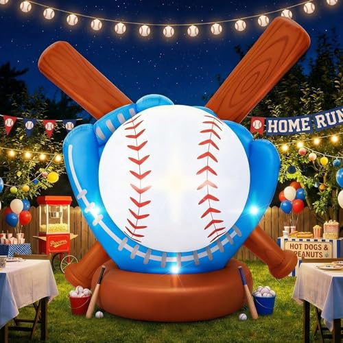 Sonwyoung Mazza da baseball gonfiabile da 1,8 m, decorazione per esterni, luci LED pre-illuminate, feste di baseball con soffiatore e chiodi a terra, per allenatore di squadra, stadio, forniture per