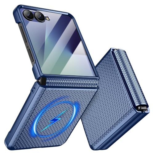 Doeshine Case for Samsung Galaxy Z Flip 7 with Mag-Safe, Blue | Back Screen Protector & Hinge Protection, Slim Stylish Texture Non-Slip Hard Shockproof Protective Cover