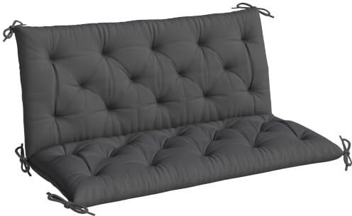 Outsunny Cojín para Banco con Respaldo 120x110x12 cm 2 Plazas Negro | Colchón de Banco de Jardín de 2 Plazas, 6 Cordones, para Balancín de Jardín, Terraza
