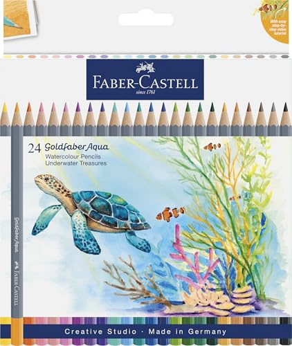 FABER-CASTELL - Aquarellstifte Set 24-teilig Goldfaber Aqua | Wasservermalbare Aquarellbuntstifte in brillanten Farben, Underwater Treasures