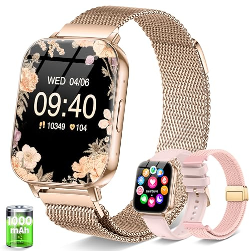 HXQHSTBG Smartwatch Damen, 1,85 Orologio 30+ Giorni di Autonomia Effettua/Risposta Chiamate con Frequenza/SpO2/Sonno 120+ Sportive Fitness Tracker Smart Watch per iOS Android, Roségold/1000mAh
