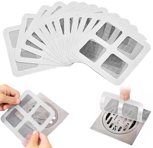 Cryptisg 100 Piezas 10×10 cm Autoadhesivas Coladores de Pelo para Ducha | Filtro de Desagüe de Malla Fina, Filtro Malla Fibra de Vidrio Desechable Atrapa Pelo, para Ducha, Baño, Cocina y Fregadero