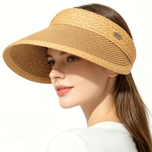 VGMANNTA Viseras para Mujer Sombrero de Paja de ala Ancha con Protección UV UPF 50+ Sombrero Mujer Verano Visera Playa Mujer-K
