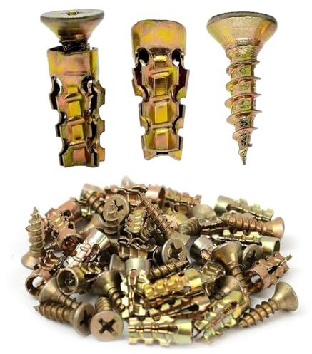 100Pcs 6×14mm Short Expansion Screw Set, 6 * 14mm Door Hinge Thread Repair Screws, New Serrated Iron Expansion Screw, Short Metal Expansion Wall Anchors and Screws for Concrete Walls,Hollow Walls