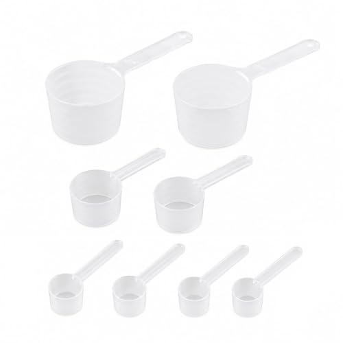 Carehabi Set de 8 Cucharas Medidoras, Dosificador de Plástico Sin BPA Transparente, Cuchara Dosificadora para Proteína en Polvo Café Detergente (5g, 20ml, 50ml)