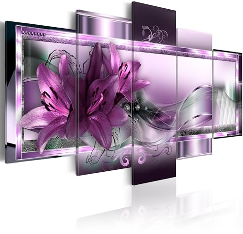B&D XXL Acrylglasbild Blumen 200x100 cm 5 Teilig Wandbild auf Acryl Glasbilder Kunstdruck Moderne Acrylglas Platte Wanddekoration Geschenke Heimdekoration Glasbild Lilien Ornament Diamant Abstrakt