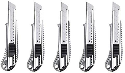 5 Profi Alu Cuttermesser – 18 mm – Metallführung/Cutter-Messer/Teppichmesser/Abbrechmesser/Universal-Messer
