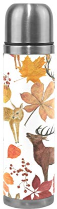 RELEESSS Vakuum Thermosflasche Hirsch Herbstbl?tter Edelstahl Reisebecher Isolierbecher Wasserflasche f¨¹r hei?e und kalte Getr?nke 500ml