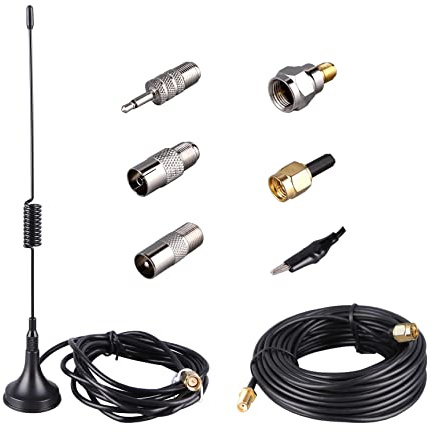 FM Radio Antenna, Extension Coaxial Cable 10m, 75ohm, 5 Adapters SMA Aerial | Portable Antenna, high Magnetic Base, Aerial Adapters SMA, F, TV, clip, High-frequency cable Stereo Receiver Indoor