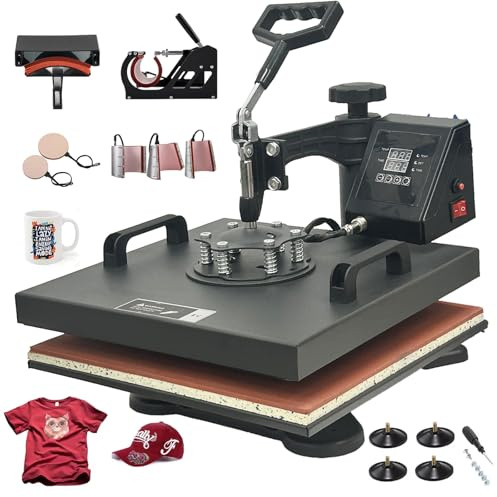 SDKEHUI 30x38cm 8in1 Heat Press Machine Hitzepresse Heißpresse Maschine 360 Grad Drehung Mulitifunktional Textilpresse für T-Shirts Becher Platten Kappe