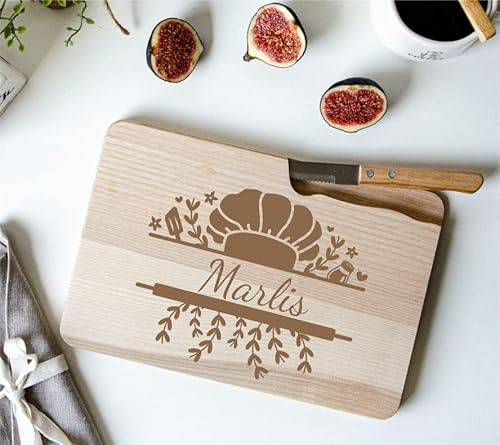 Personalisiertes Brotzeitbrettchen mit Messer, Frühstücksbrettchen 26 x 18 cm aus Holz mit Namen für Köche, Vesperbrett personalisiert mit Namen, Brotzeitbrett, Die Geschenke Manufaktur