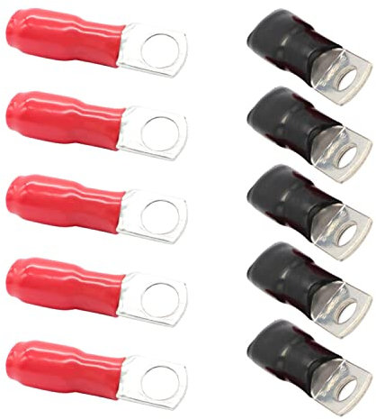 10pcs Copper Tube Terminals Battery Welding Cable Lug Ring Crimps w/Caps Wiring Area (4 AWG)