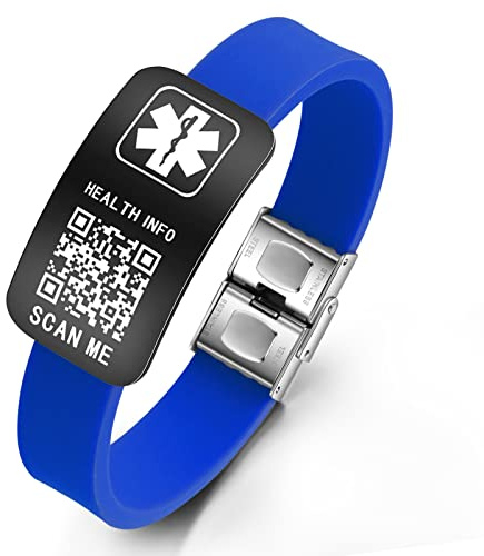 Theluckytag Medizinische Armbänder Männer Frauen mit QR Code Alert ID Armbänder Silikon wasserdichtes Armband passt Handgelenke bis 9'''mehr Raum Benutzerdefinierte Notfall medizinische ID Alert Info