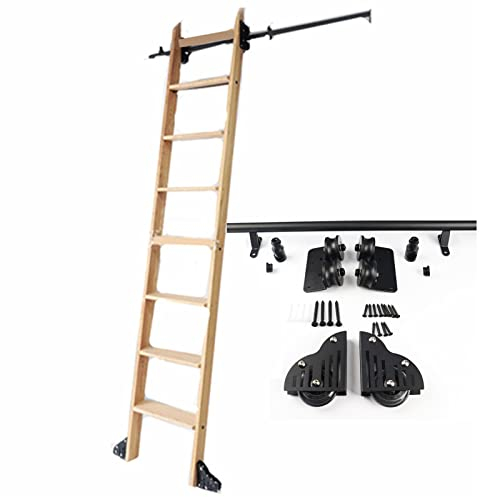 WhfPs Schiebetür-Hardware-Kit | Bibliotheks-Rollleiter-Schienen-Hardware, Gleitschienen-Rollensystem, Schrank-Set | Rundrohr-Rutsche aus Kohlenstoffstahl, mit Rädern (ohne Leiter), 1 m, 2 m, 3 m,
