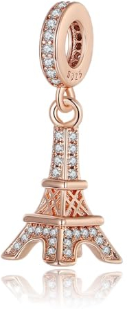 BEEUVIP Damen Eiffelturm in Roségold Charm Anhänger für Armband 925 Sterling Silber Geburtsstein Charms Beads passend für Armband