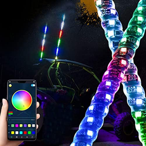 MaiBuL LNNW Antenne de fouets éclairés par LED 3ft LED Whip Lights Spiral RGB LED Accessoires de Lampe éclairée for VTT, UTV, Offroad pour camions,Dune Buggy Tout-Terrain