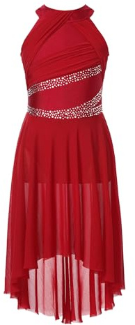 Agoky Robe De Danse Classique Enfant Fille Strass Robe De Latine Jazz Ballet Patinage Artistique Justaucorps De Gymnastique 5-16 Ans Bourgogne 11-12 ans