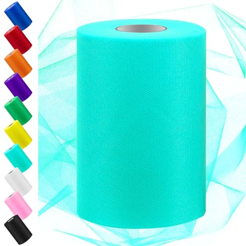 Swpeet 15 cm med 100 yards blå tylltygrulle, tyg spole tyllband, nät polyester spole perfekt för gör-det-själv handgjord födelsedagsfest bröllop dekorationer jul hantverk tillbehör