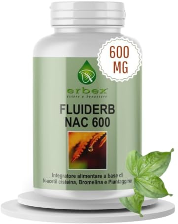 ERBEX - Fluiderb NAC 600 30 Capsule | N-Acetil Cisteina 600 mg + Bromelina 2500 GDU + Piantaggine | Vie Respiratorie e Mucose
