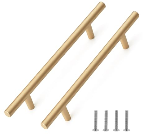 Fatiya Confezione da 2 Maniglie per Armadietti da Cucina, Lunghezza 214 mm, Foro Centrale da 160 mm, in Lega di Alluminio, per Cassetti, Cassettiere, Armadi, Oro