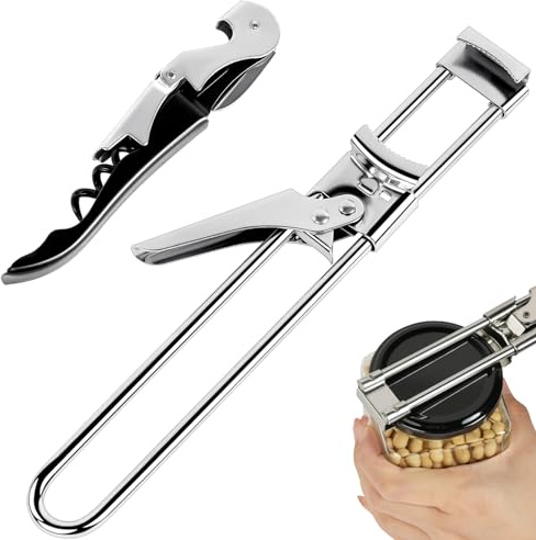 Aolso Deckelöffner, Edelstahl Schraubdeckelöffner, Glasdosenöffner, Edelstahl-Küchenhelfer, Flaschenöffner Verstellbare Multifunktionaler, Öffnungshilfe, Dosenöffner Senioren (23cm)