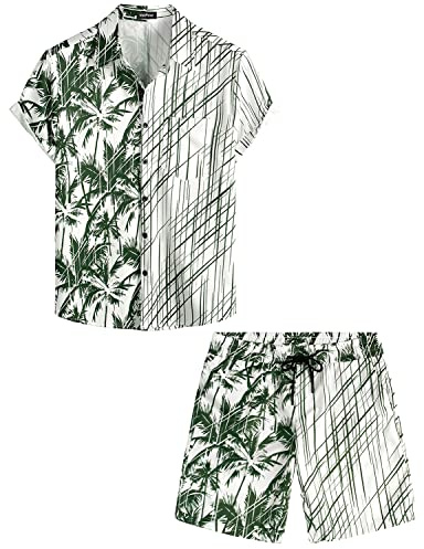 VATPAVE Herren Flamingo Hawaii 2 Sets Kurzarm Strand Outfits M Grün Koko