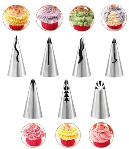 NIXNUT 7pcs Icing Piping Nozzle Tips Cream Cake Decorating Cupcake Stainless Steel Making Pleated Skirt Shape