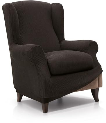FAVERTI® Elastischer Ohrensesselbezug von 70 bis 100 cm | Modell Reale | Braun | Verstellbarer Ohrensesselbezug | Qualitätsschutz aus Jacquard-Stoff und Baumwolle