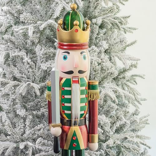 Art Beauty 4ft Christmas Nutcracker Wooden King Soldier Nutcracker Figurine Christmas Decorations for Front Door Porch Xmas Tree Mantel Fireplace