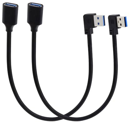 LANMINGLEL Short USB 3.0 Cable 90 Degree Angle USB Adapter Male to Female Cables 5 Gbps USB 3.0 90 Degree Angled Data Extension Cable for VR,Keyboard, Printer 2 Pack (Left & Right)