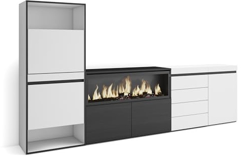 Skraut Home | Schuhregal, Schuhschrank | Schuhaufbewahrung | 274x145x35 cm | Für Schlafzimmer, Zimmer | Elektrokamin XXL | Kommode mit Schubladen | Moderner Stil | Weiß