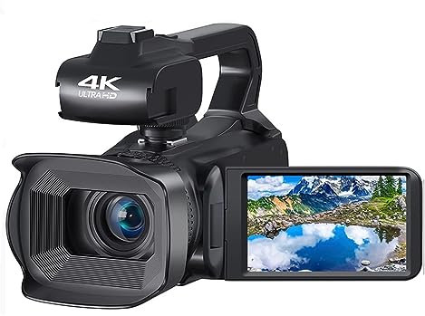 MZZYG Cámara de Video Cámara De Video Digital De 64MP For Fotografía Full 4K 60FPS Vlog Videocámara Live Stream WiFi Webcam Auto Focus Video Recorder(256G SD Card,Standard)