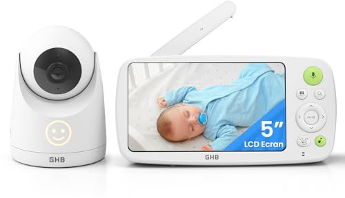 GHB Babyphone mit Kamera 5 Zoll HD 1080P Babyphone 4000-mAh-Akku 7x24 St. im VOX Modus 4xZoom Gegensprechen Nachtsicht Reichweite 300m