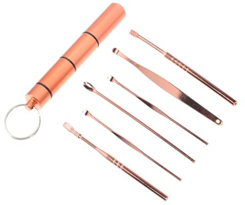 Healeved Stainless Steel Ear Wax Cleaning Kit 6pcs Portable Earwax Removal Tools Set Aluminum Alloy Case Rose Gold for Adults Ear Care