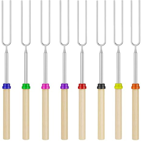 Ajuanbazha 8 Pièces Brochettes Télescopiques en Acier Inoxydable (31-81 Cm), Lot Réutilisable pour Barbecue, Fourchettes Marshmallow Brochette, Feu de Camp, Camping Pique Nique