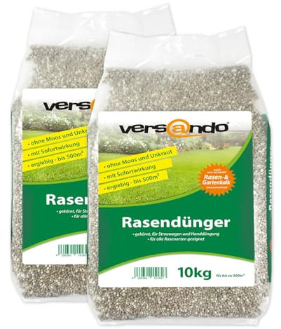 versando 20kg d'engrais gazon printemps jusqu'à 1000m²: repousse la mousse et les mauvaises herbes pour un gazon sain et bien vert Engrais de printemps à effet immédiat - qualité Premium