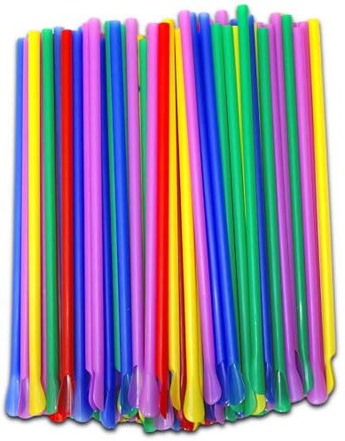 200-Count - 8 Inch Snow Cone Spoon Straws - Bright Assorted Colors - Snow Cones, Slushies, Shaved Ice, Frozen Drinks - For Birthdays & Summer Treats