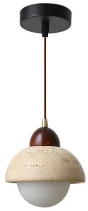 SANBDDLYY Lampada a sospensione in stile giapponese con paralume in pietra, lampada a sospensione con supporto in legno Base E26/E27, lampadario regolabile con filo da 40 pollici for fattoria, isola c