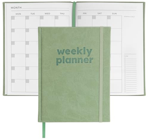 Rileys & Co Undated Diary 20 x 15 cm, Organiser Notebook, Weekly Journal, Goal & Habit Tracker, Planner Notebook for Work, Study & Home, Undated Planner Journal for Work, School & Home (Green)