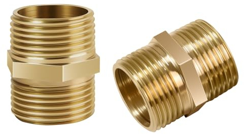 3/4 Inch Npt Brass Nipple Male To Male Pipe Fitting Adapter, Straight Connector for Hose, Brass Fittings (3/4 inch x 3/4 inch NPT Male2 Piece)