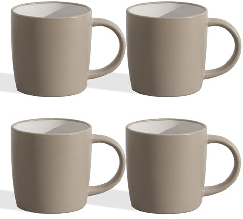 Hausfelder Dining Steingut Geschirr Set 4 Personen, Kaffeetassen Tassen 4-tlg, 4 Kaffeebecher Teetassen je 400ml, Geschirrset Tafelservice (Nordic Sand, Becher (4x)