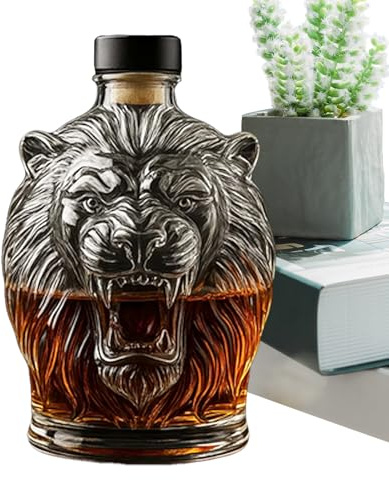 Whiskey Decanter Bottle - Art Statue, Funny Glass Whiskeys LionWine Bottle Ornaments, Unique3D Engraved Animal Liquor Dispenser for Men Whiskey Lovers Collectors