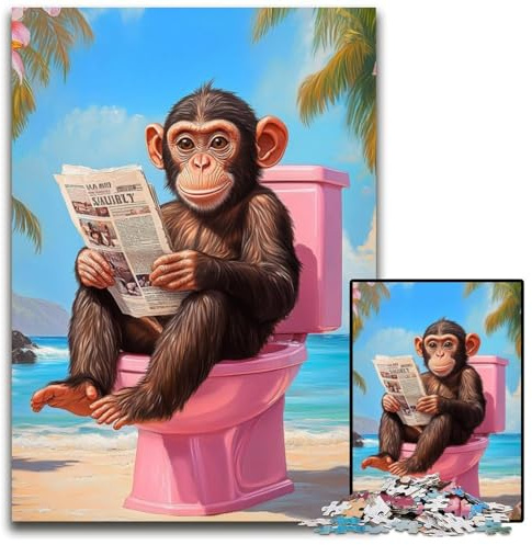 Puzzles pour Adultes 1000 pièces Singe sur Les Toilettes Puzzle Jeux Jouets Cadeau, Améliorer l'amour Entre Les Couples pour Les 14 Ans et Plus 26x38cm