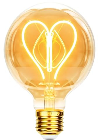 Glühbirne E27 LED Vintage 4W Dimmbar mit Herzförmiges Filament G95 Ø95mm | Edison Vintage Glühbirne E27 Retro LED Filament Lampe Dekorative für Nostalgie und Retro Beleuchtung im Haus Café Bar