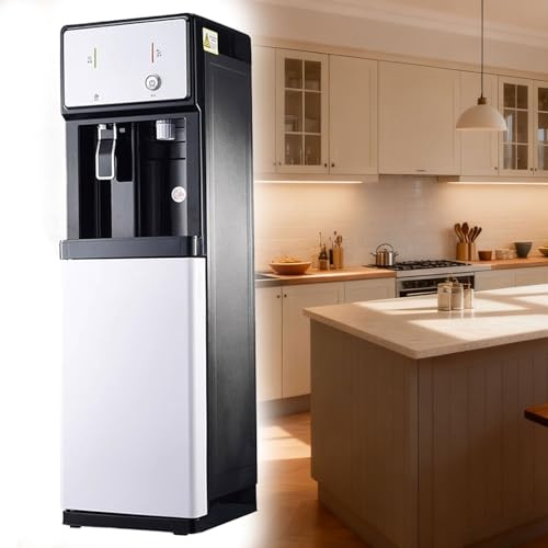 Distributore d'acqua a 3 temperature da pavimento, indipendente, alimentato dalla rete elettrica, con mobiletto portaoggetti e divisori rimovibili, collegato alla rete elettrica for scuola