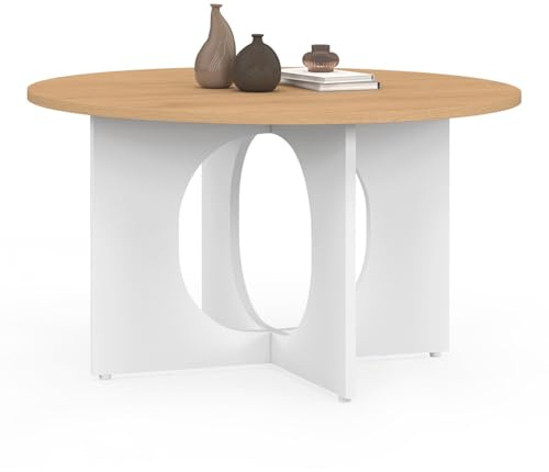 IDMarket - Runder Couchtisch Aloise Bogenfuß Holz und Weiß 70 cm