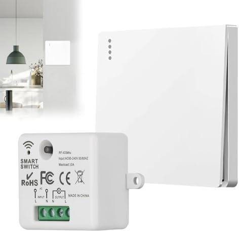 Kit Interruptor de Luz Inalámbrico 433 MHz, Receptor 10A 230V, Control ON/OFF para Iluminación y Electrodomésticos, Fácil Instalación