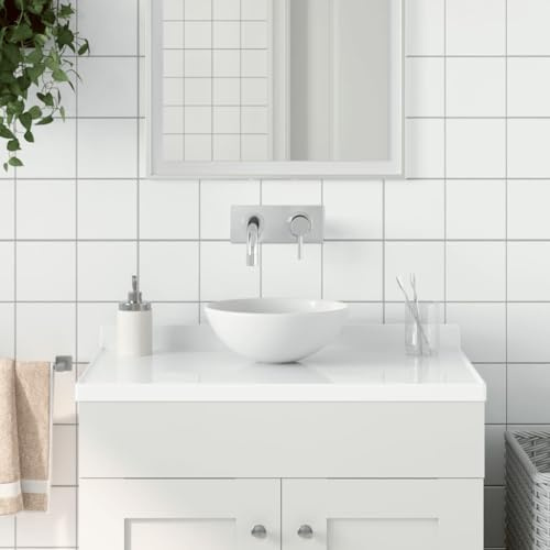 Mokuyard Lavabo de Cuarto de baño Redondo cerámica Blanco Mate sobre Encimera Lavabo Lavamanos para Sanitario Baño o Aseo, Moderno Pila Común